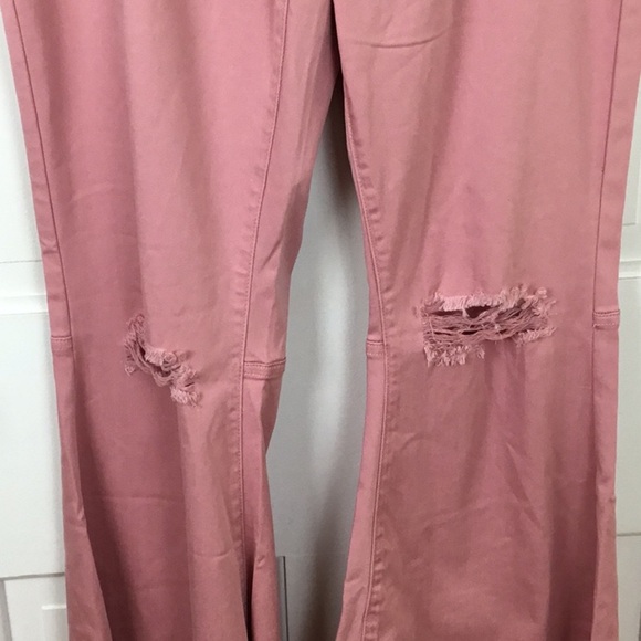Fashion Nova Pink Flare Jeans Plus size 2X Distressed Extreme Bell Bottom NWT - Picture 8 of 11